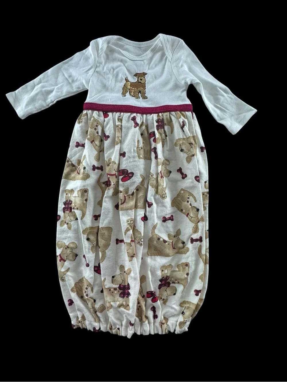 Baby Girls  White and Beige Puppy Print Sleep Gown